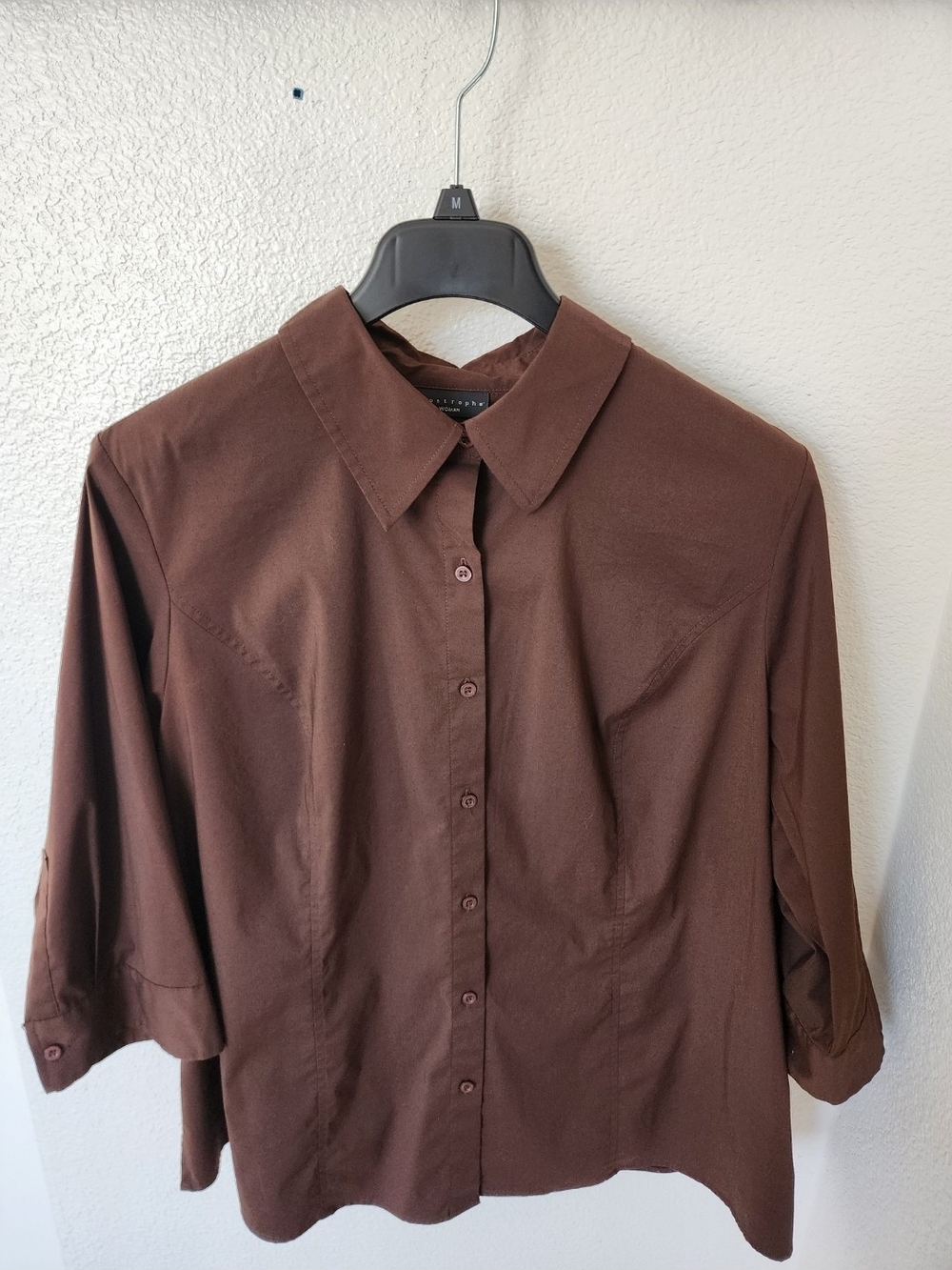 Apostrophe Woman Brown Stretch Button Down Blouse 20-22W